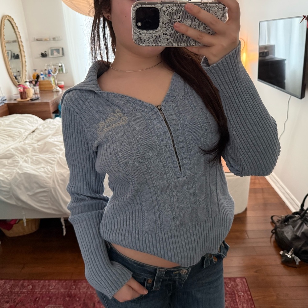 Harley Davidson Half-Zip Sweater in Dusty Blue
